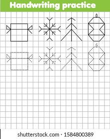 Draw by grid. Copy picture educational game for children and kids. basic writing skills for toddlers. New year and christmas theme.
