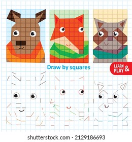 Draw by Portraits of Kangaroo, Fox, Raccoon Art Kid Game