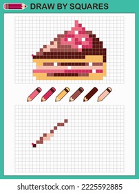 Draw cake by squares. Copy the picture. Game for kids.