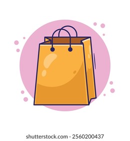 Draw cartoon brown paper shopping bag icon mascot symbol illustration. Shopping bag symbol for web and online or offline store