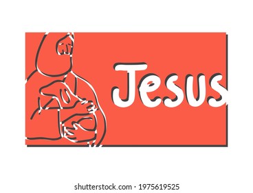 Draw cartoon Jesus and lambs as a vector, able to be used with various media and designs.