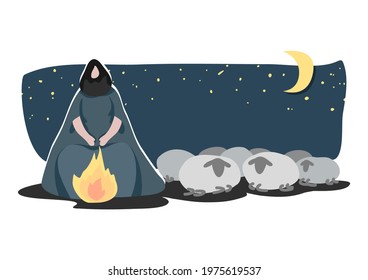 Draw cartoon Jesus and lambs as a vector, able to be used with various media and designs.