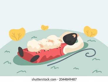 Draw cartoon Jesus and lambs as a vector, able to be used with various media and designs.