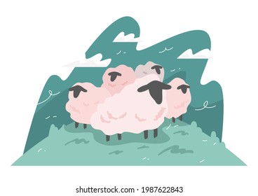 Draw a cartoon lamb as a vector, able to be used with various media and designs.