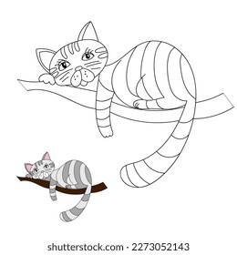 Zeichne Katze. Concept Zeichnung für ein Farbbuch. Farbige Zeichentrickfiguren. Schöne Vektorgrafik. Einzeln auf weißem Hintergrund