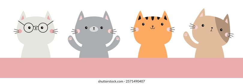 Draw Cat set line banner. Kitten with hands Paw print. Funny Kawaii pet animal. Gray, orange silhouette. Cute cartoon doodle baby character. Childish style. Flat design. White background. Vector