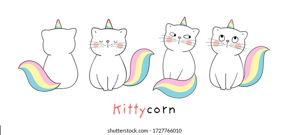 Draw character design collection cute cat like unicorn.Isolated on white.Doodle cartoon style.