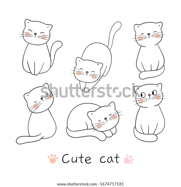 Draw Character Design Collection Outline Cat Stock Vector (Royalty Free ...