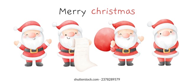 Draw character design funny santa claus for Christmas and winter Watercolor style