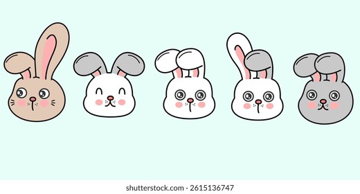 Draw character design rabbit in eggs for Easter day.  rabbit vector illustartion. spring Doodle cartoon style. Draw vector banner design cute bunny. 