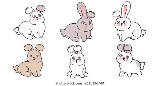 Draw character design rabbit in eggs for Easter day.  rabbit vector illustartion. spring Doodle cartoon style. Draw vector banner design cute bunny. 