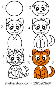 draw with children cat,coloring,vector, set