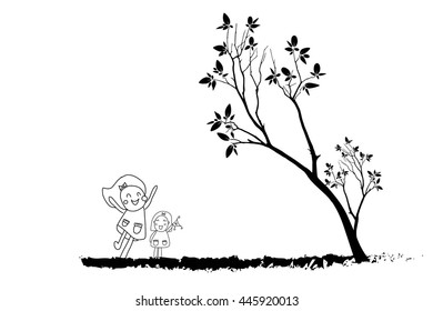 Draw children silhouettes