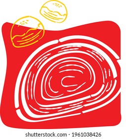 Draw Chinese Pastry Red Vector