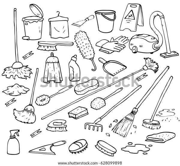 Draw Cleaning Supplies Set Stock Vector (Royalty Free) 628099898