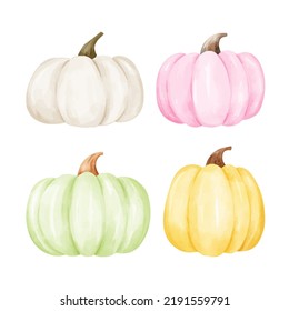 Draw collection pastel pumpkin for fall Autumn harvest Watercolor style