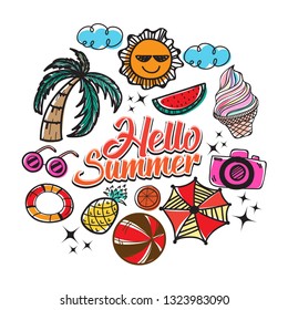 ็Hand draw collection of Summer. Vector illustration.