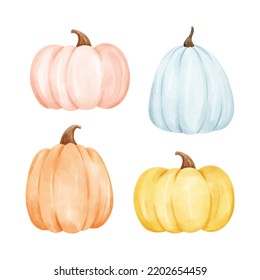Draw Collection Sweet Pastel Pumpkin For Fall Autumn Harvest Watercolor Style