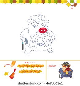 Draw and coloring image for school children. Cartoon Illustration of Drawing Educational Task for Preschool Children with pig policeman