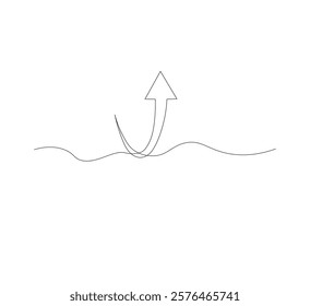 Draw a continuous line up arrow. white background.Up arrow linear icon. One line drawing background. Vector illustration. Arrow continuous line icon