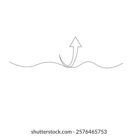 Draw a continuous line up arrow. white background.Up arrow linear icon. One line drawing background. Vector illustration. Arrow continuous line icon