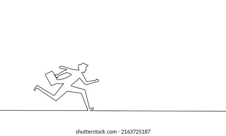 Draw a continuous line of business people running forward. Business Concept Vector