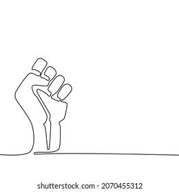 Draw a continuous line of the fist. Raise your fist in protest. isolated on a white background
