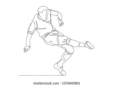 Draw Continuous Line Football Player Kicks Stock Vector (Royalty Free ...