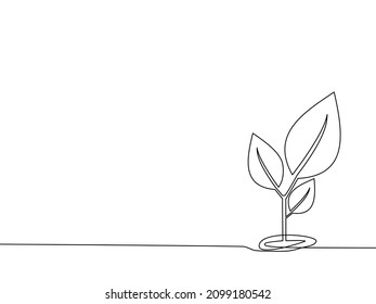Draw a continuous line of the growing tree. vector illustration