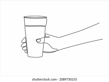 
Draw a continuous line of the hand holding the glass. This illustration is made in a minimalist style. Perfect as wall art decoration.