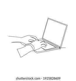 Draw a continuous line playing the laptop. Business and education concepts. Vector illustration