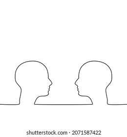 Draw a continuous line of two heads. concept of people. vector illustration.