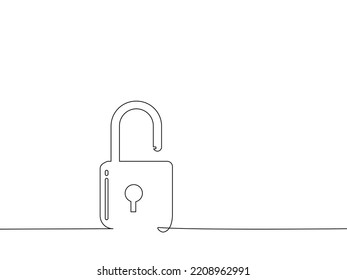 Draw a continuous line of the unlocked padlock. unlocked isolated on white background