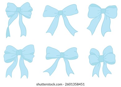 Draw coquette bow blue ribbon frame Doodle style. vector illustration