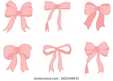 Draw coquette bow pink ribbon Doodle style. vector illustration	