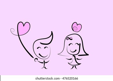 Draw couple love. Graphic illustrator. vector