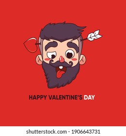 Draw cupid's arrow in a guy's head wishes you. Valentine's Day postcard. Cute style with love.