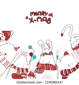 Draw cute animal for Christmas day.