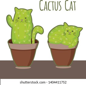 Draw Cute Cactus Cat  In Plant