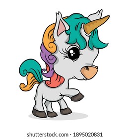 Draw cute cartoon unicorn isolated on a white background