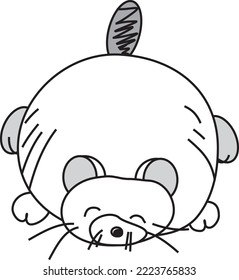 Draw cute cat funny sleeps on the floor  isolated on white background.  Vector illustration. Character  funny cat. Doodle cartoon style.