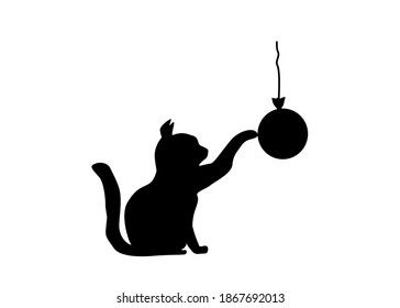 Draw cute cat plays balloon.Isolate on white background.Space for your text and card.