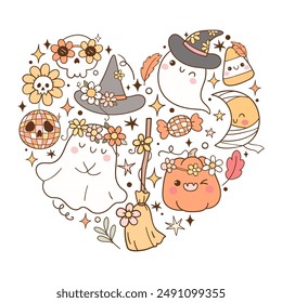 Draw cute halloween in heart shape Doodles printable shirt