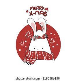 Draw cute little bunny for Christmas day.