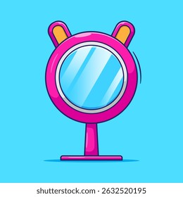 Dibuje el espejo rosado lindo con el Vector de dibujos animados de la ilustración de la manija aislado. Ilustración de espejo de mano con diseño de estilo plano