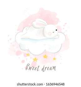 Draw cute rabbit sleeping on.So happy and sweet dream.