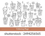 Draw doodle outline retro ice coffee Printable coloring page