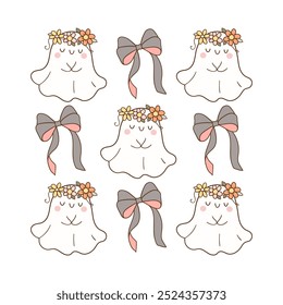 Desenho doodle vetor coquette flor fantasma para halloween outono outono outono temporada