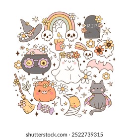 Draw doodle Vektor lustig Halloween Herbst Herbst Saison Druckbare Kunst für Hemd