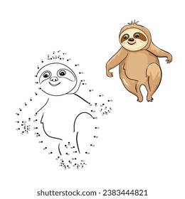 Draw dot to dot. Colour by number. Exotic animal sloth. Colouring book